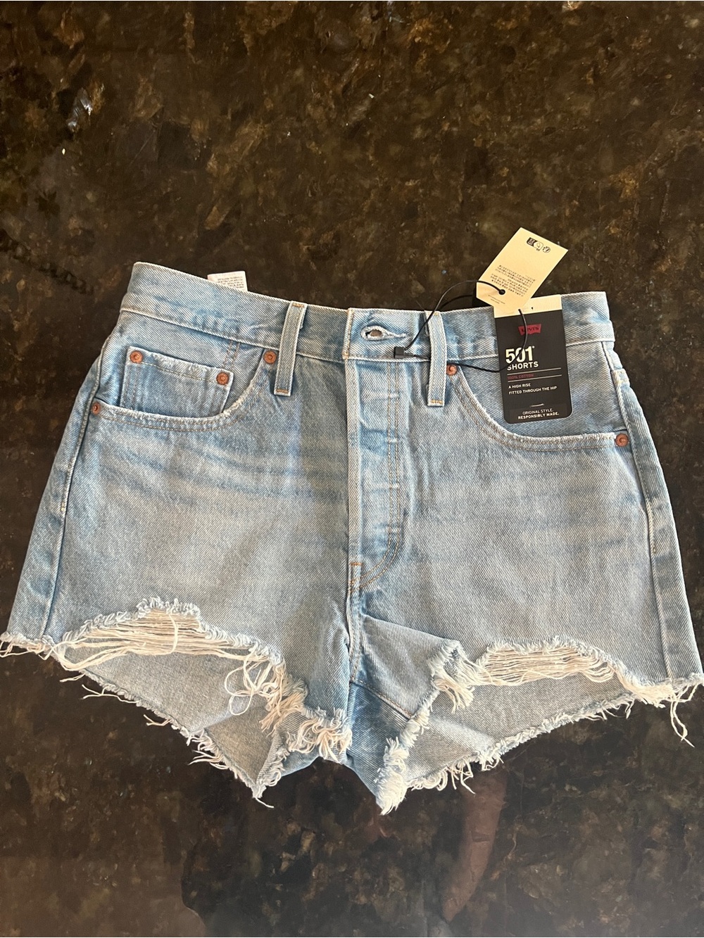 Levi's Light Blue Distressed High-Rise Denim Shorts